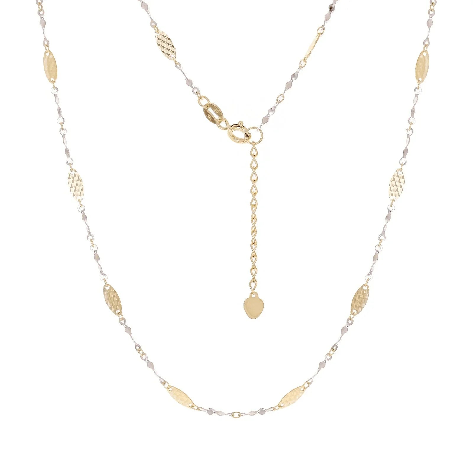 Italian 14k Two Tone Gold Diamond Cut Oval and Twisted Link Necklace 16" 2.4g - Jewelry Store by Erik Rayo