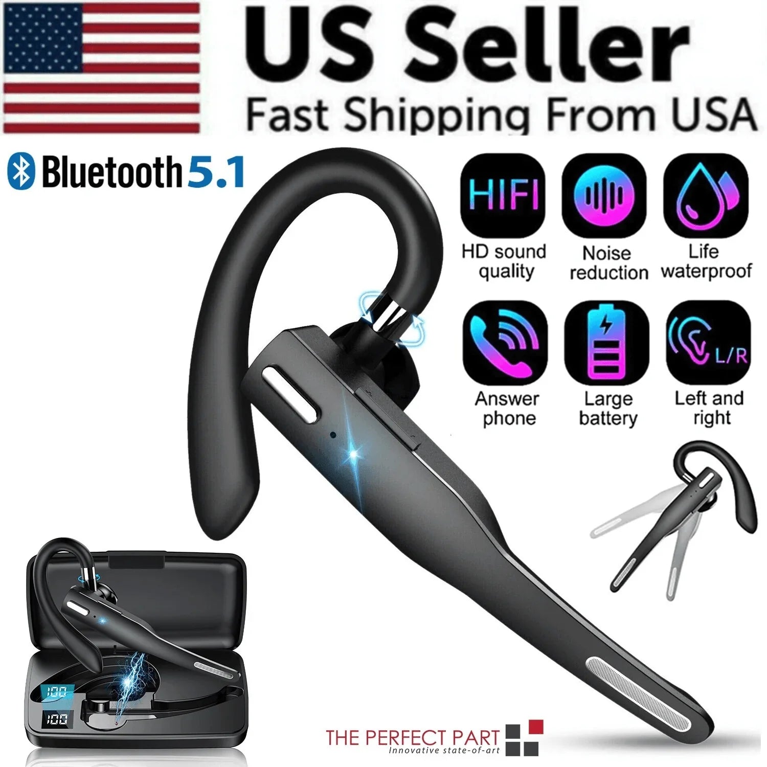 Trucker Wireless Headset Bluetooth 5.1 Earpiece Dual Mic Earbud Noise Cancelling - Jewelry Store by Erik Rayo