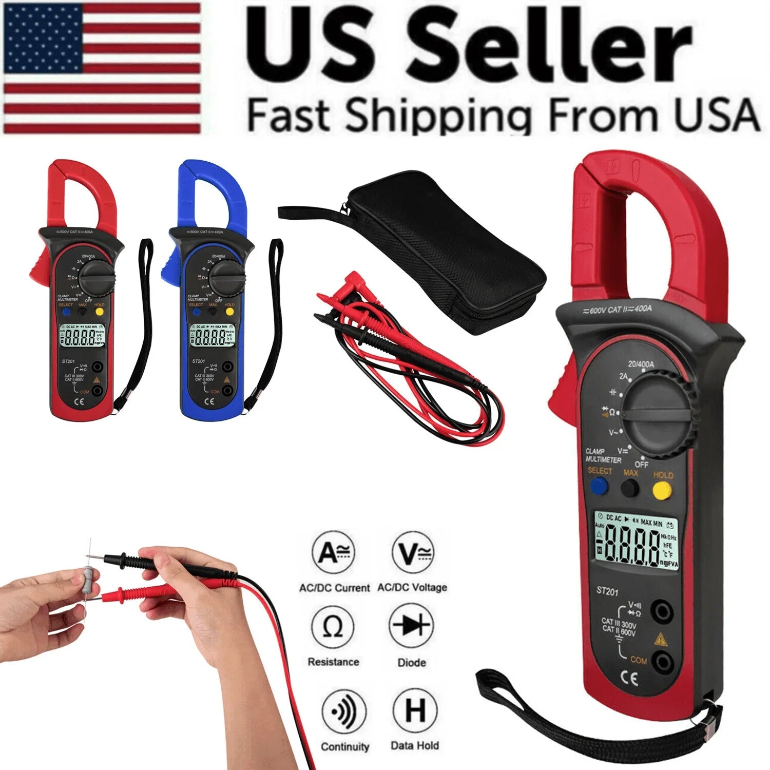 Digital Multimeter Tester AC DC Volt Ohm Amp Clamp Meter Auto Range LCD Handheld - Jewelry Store by Erik Rayo