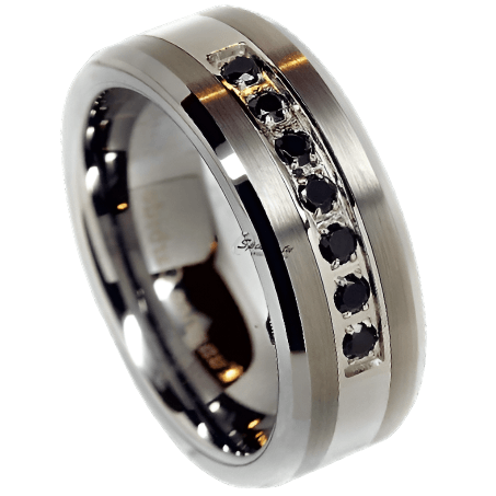 Men's Wedding Band Rings - Black CZ Inlay, Brushed Finish, Sizes 6-13 - Perfect for Men and Women - Jewelry Store by Erik Rayo