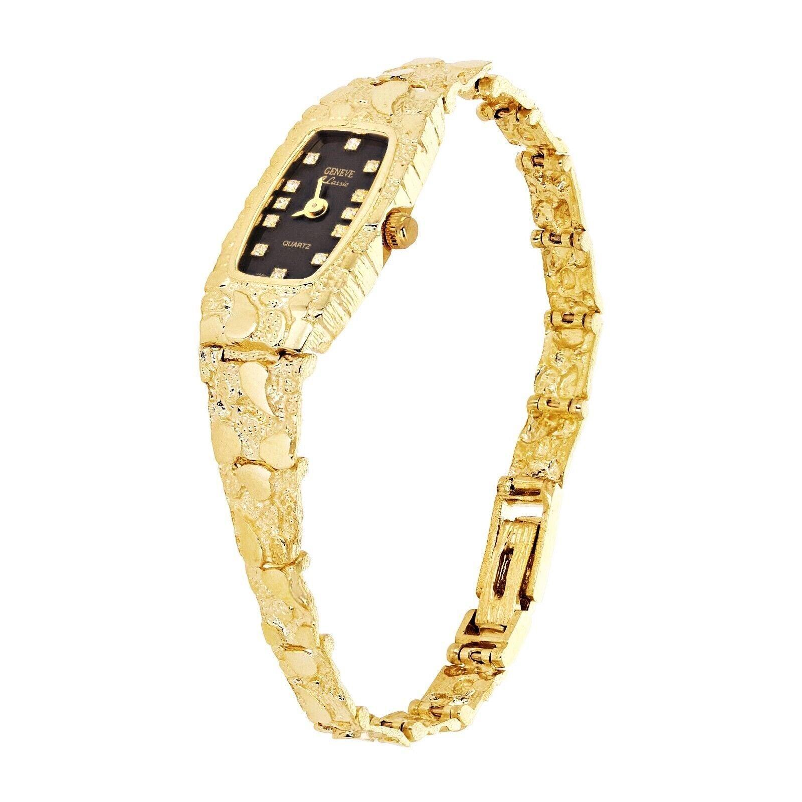 Women's 14k Yellow Gold Nugget Band Bracelet Geneve Watch with Diamonds 7-7.5 - Jewelry Store by Erik Rayo