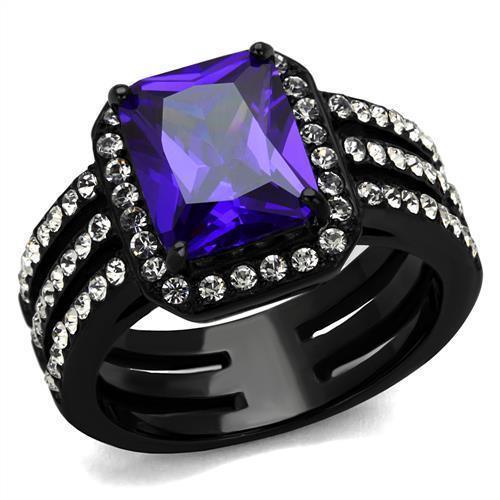 Black Rings for Women Anillo Para Mujer Stainless Steel Ring with AAA Grade CZ in Tanzanite Caprina - Jewelry Store by Erik Rayo