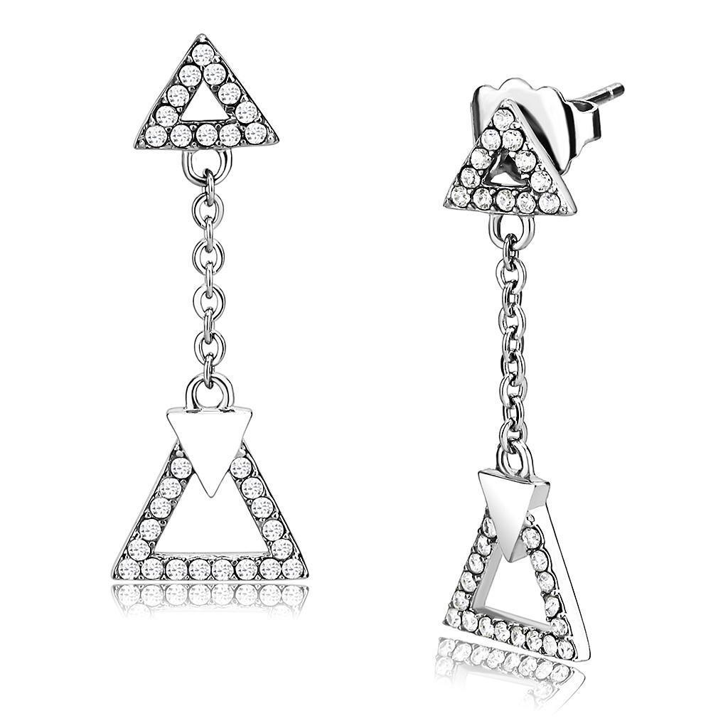 Womens Earrings High Polished Silver (No Plating) Stainless Steel with AAA Grade CZ - Jewelry Store by Erik Rayo