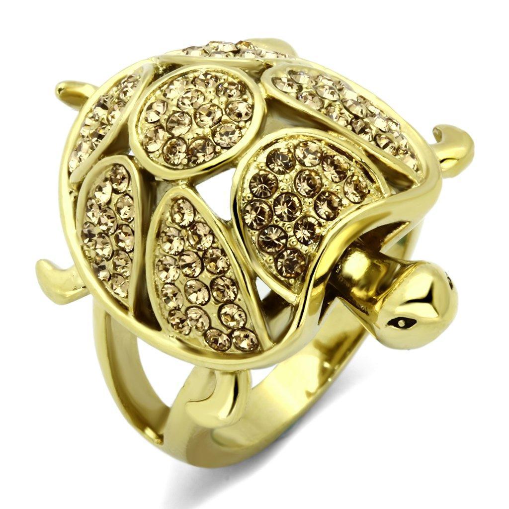 Womens Gold Great Turtle Ring 316L Stainless Steel Top Grade Crystal Citrine Yellow Naamah - Jewelry Store by Erik Rayo