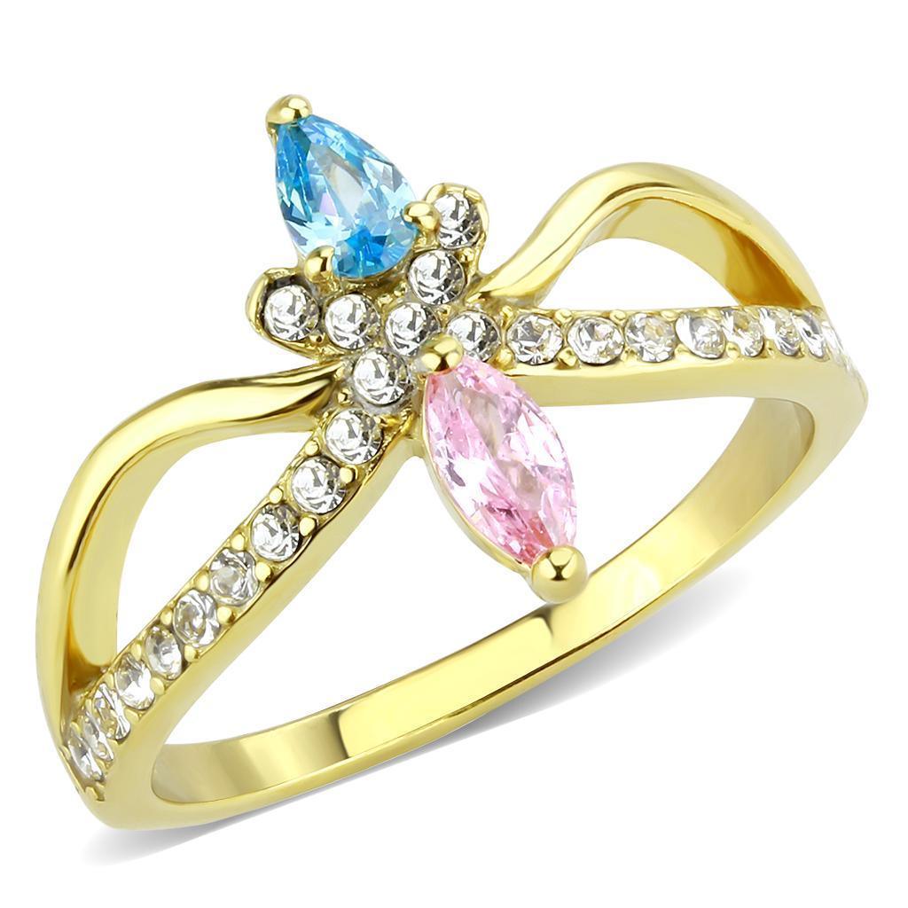 Gold Rings for Women Blue Pink Marquise Tear Drop Stainless Steel Ring with AAA Grade CZ in Multi Color - Jewelry Store by Erik Rayo