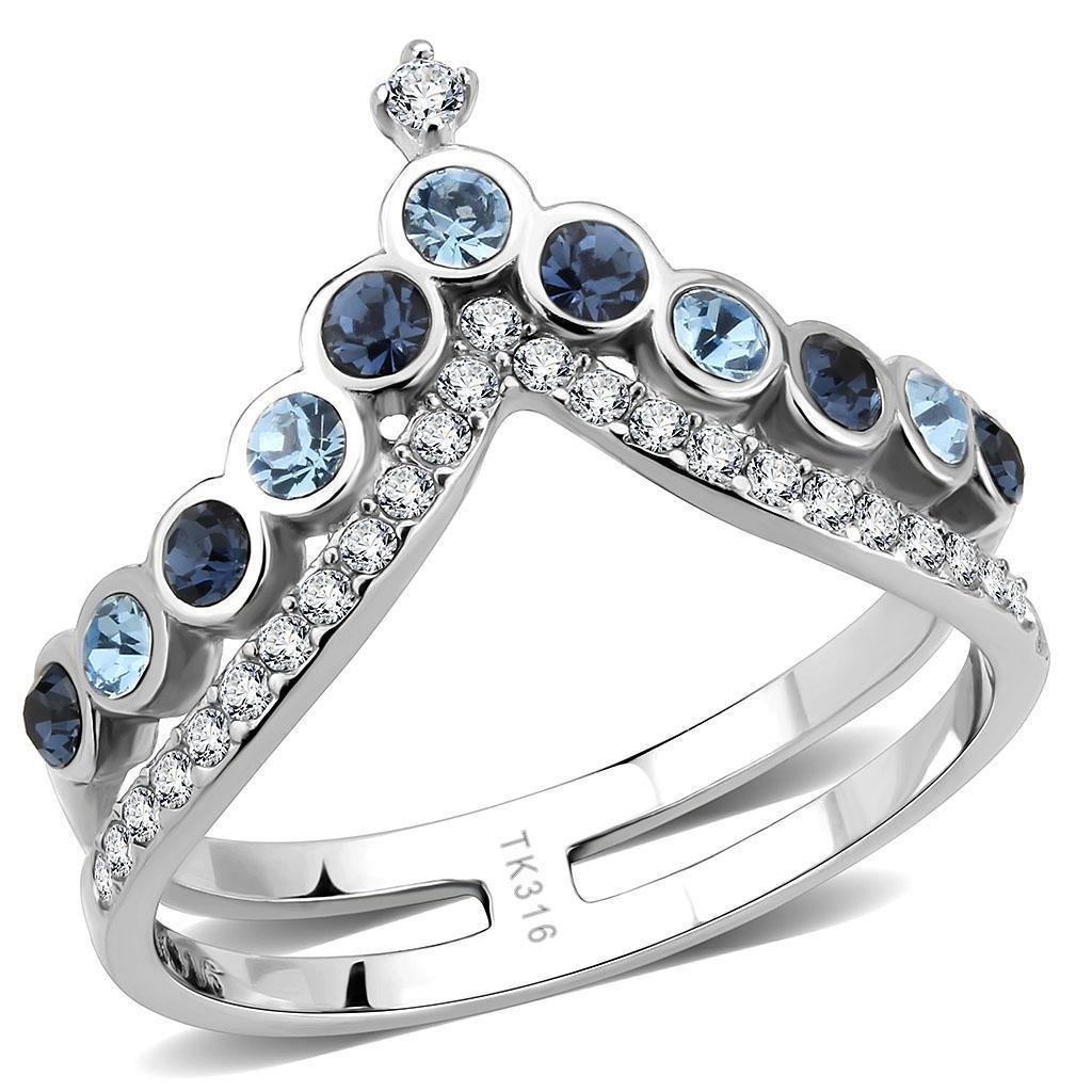 Rings for Womens Dark Light Blue Mountain Stainless Steel Ring with Top Grade Crystal in Multi Color - Jewelry Store by Erik Rayo