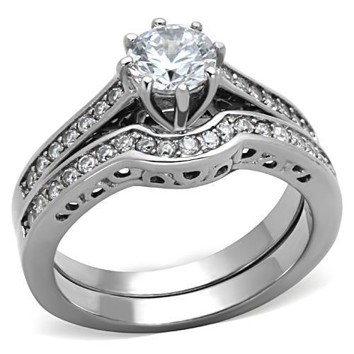 Silver Rings for Women High polished (no plating) Stainless Steel Ring with AAA Grade CZ in Clear TK1330 - Jewelry Store by Erik Rayo
