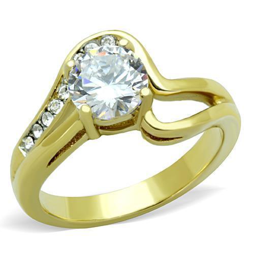 Anillos Para Mujer Color Oro Dos Tonos de 316L Acero Inoxidable con Diamante Zirconia Cubica TK1702 - Jewelry Store by Erik Rayo