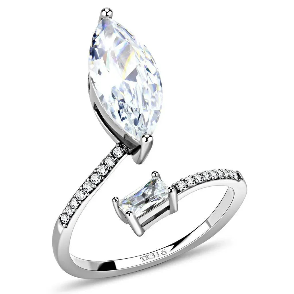 Silver Rings for Women 316L Stainless Steel DA129 - AAA Grade Cubic Zirconia in Clear - Jewelry Store by Erik Rayo