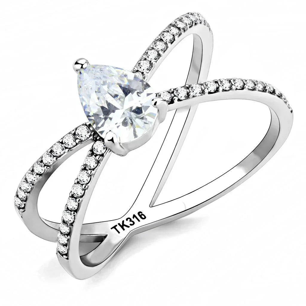 Silver Rings for Women 316L Stainless Steel DA135 - AAA Grade Cubic Zirconia in Clear - Jewelry Store by Erik Rayo