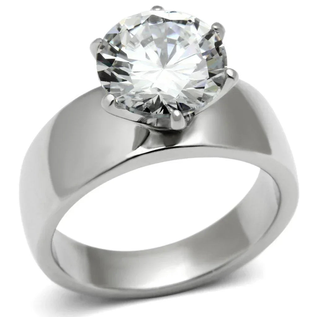 Silver Rings for Women Stainless Steel TK520 with AAA Grade Cubic Zirconia in Clear - Jewelry Store by Erik Rayo