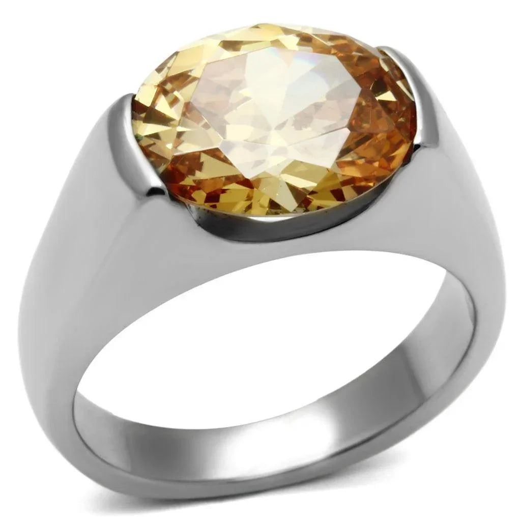 Silver Rings for Women Stainless Steel TK622 with AAA Grade Cubic Zirconia in Champagne - Jewelry Store by Erik Rayo