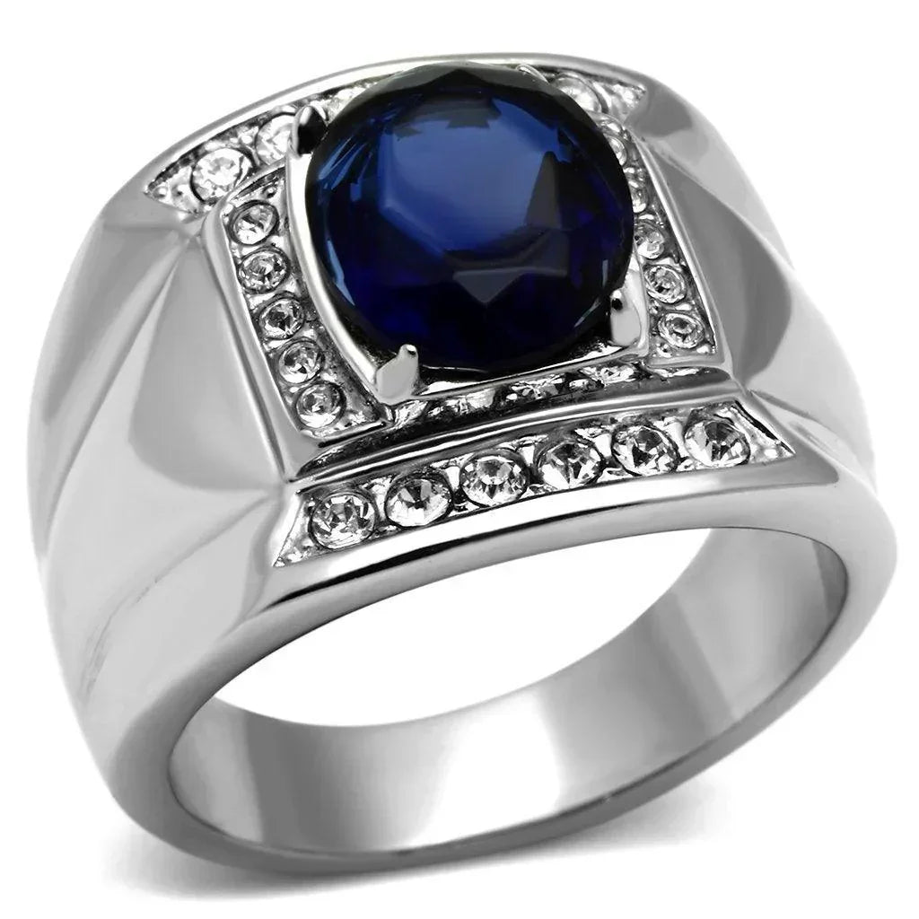 Rings for Men Silver Stainless Steel TK699 with Glass in Montana - Jewelry Store by Erik Rayo