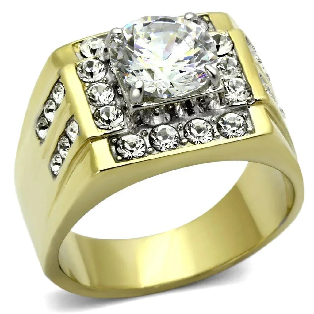 Gold Rings for Men Stainless Steel TK760 Two-Tone with AAA Grade Cubic Zirconia in Clear - Jewelry Store by Erik Rayo