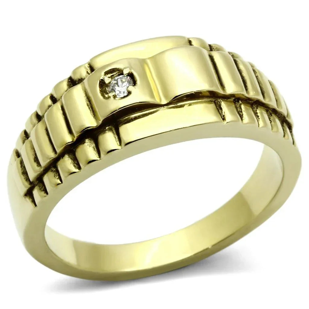 Gold Rings for Men Stainless Steel TK794 with AAA Grade Cubic Zirconia in Clear - Jewelry Store by Erik Rayo