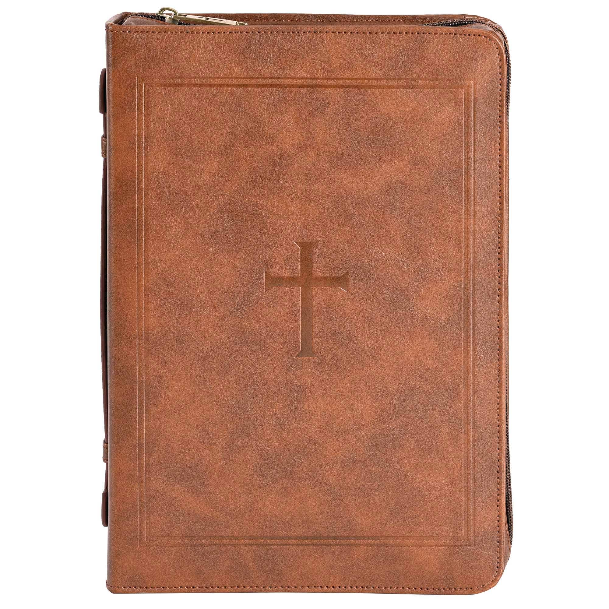 White Dove -Bible Cover Classic Cross Brown XLarge