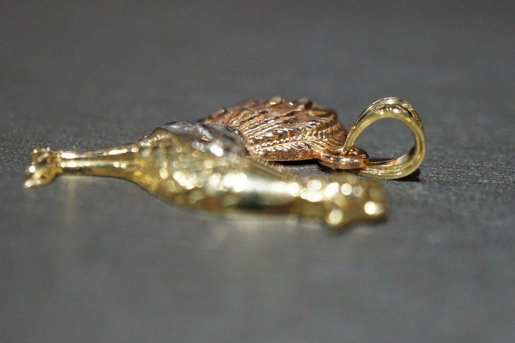 10K Solid Yellow Gold Three Tri Color Rooster Chicken Red Eyes Pendant. 2 Sizes - Jewelry Store by Erik Rayo