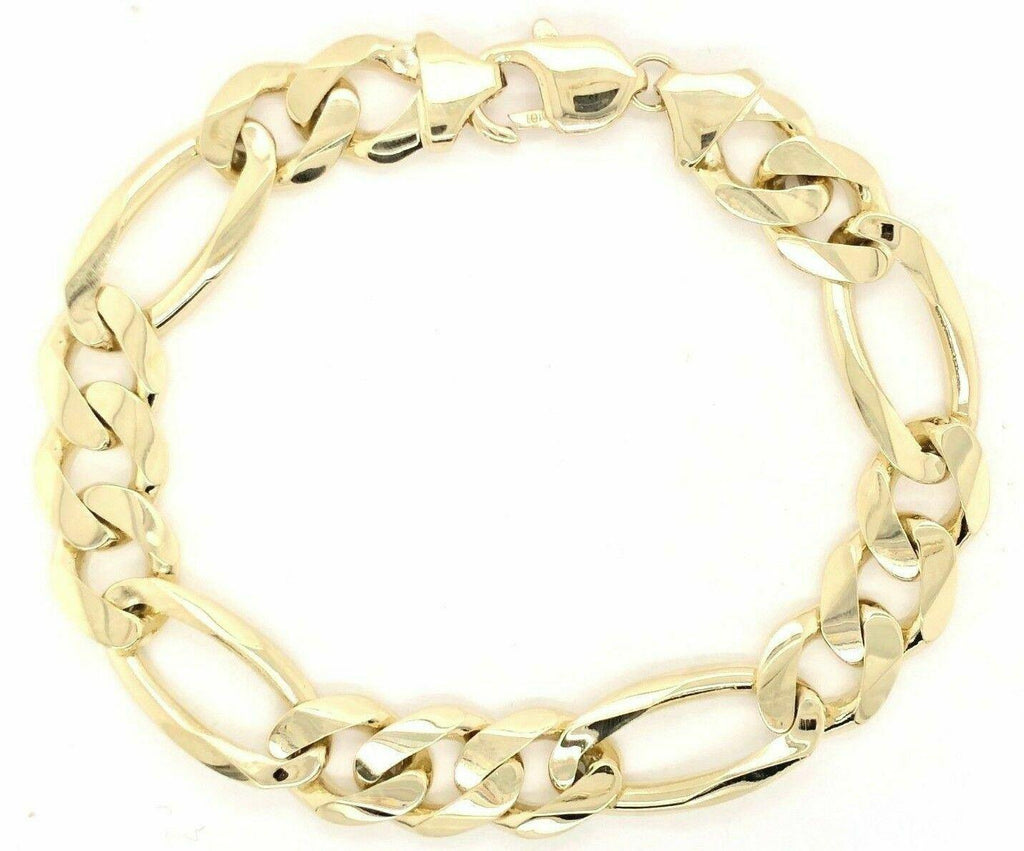 10k Yellow Gold Figaro Link Chain Bracelet 7.5" 12.7mm 35.5 grams - Jewelry Store by Erik Rayo