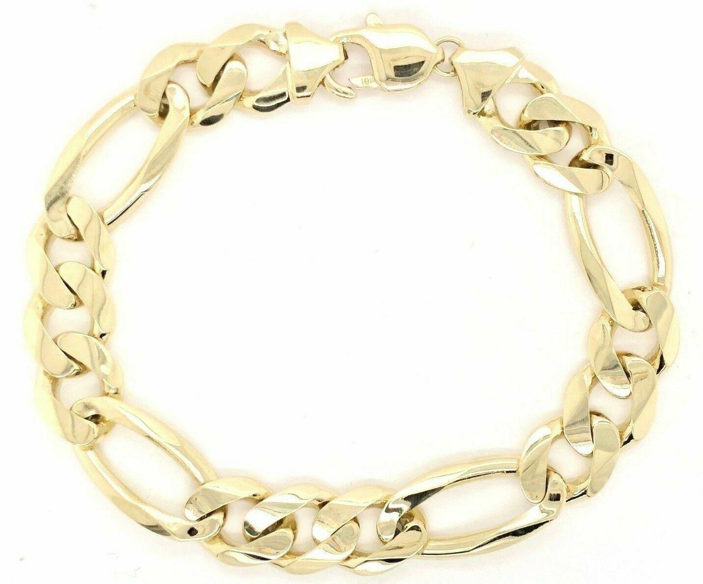 10k Yellow Gold Figaro Link Chain Bracelet 7.5" 12.7mm 35.5 grams - Jewelry Store by Erik Rayo