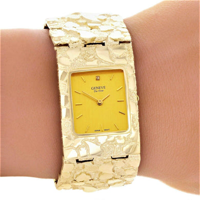 10k Yellow Gold Nugget Wrist Watch Geneve Diamond Watch 8- 92 grams - Jewelry Store by Erik Rayo