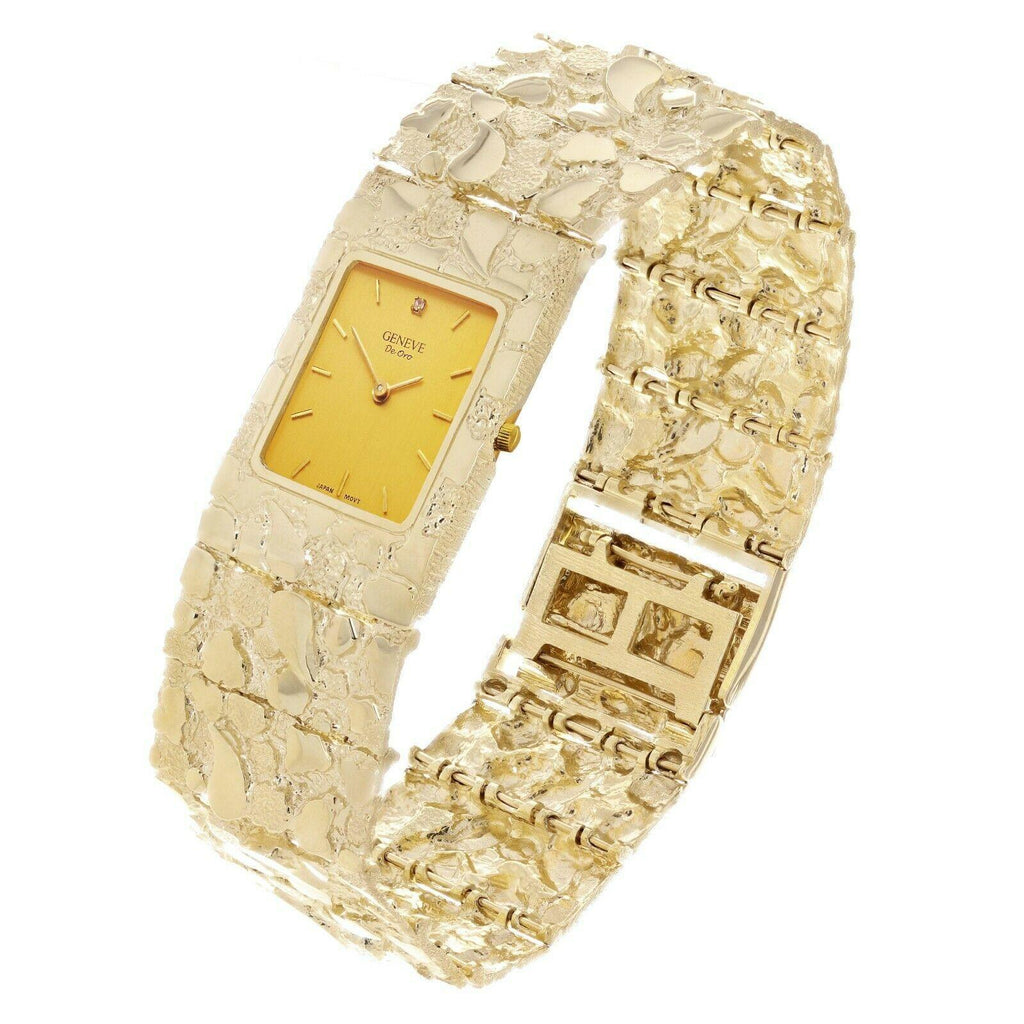 10k Yellow Gold Nugget Wrist Watch Geneve Diamond Watch 8- 92 grams - Jewelry Store by Erik Rayo