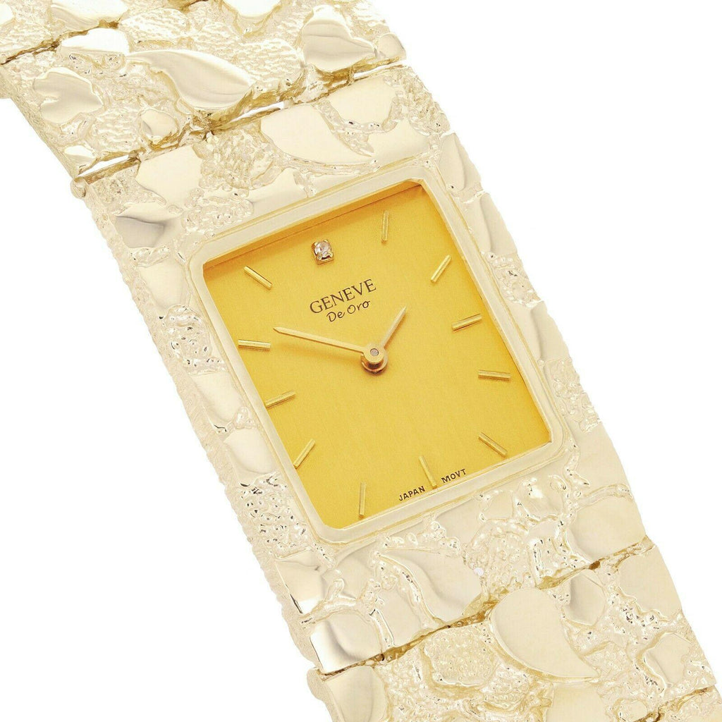 10k Yellow Gold Nugget Wrist Watch Geneve Diamond Watch 8- 92 grams - Jewelry Store by Erik Rayo