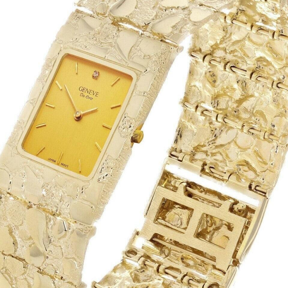 10k Yellow Gold Nugget Wrist Watch Geneve Diamond Watch 8- 92 grams - Jewelry Store by Erik Rayo