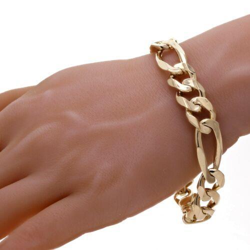 10k Yellow Gold Solid Figaro Bracelet Link Chain 9.25" 12.7mm 43.2 grams - Jewelry Store by Erik Rayo