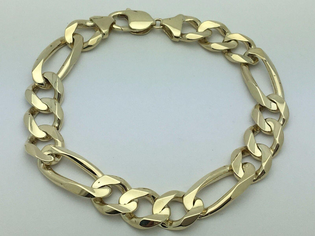 10k Yellow Gold Solid Figaro Bracelet Link Chain 9.25" 12.7mm 43.2 grams - Jewelry Store by Erik Rayo
