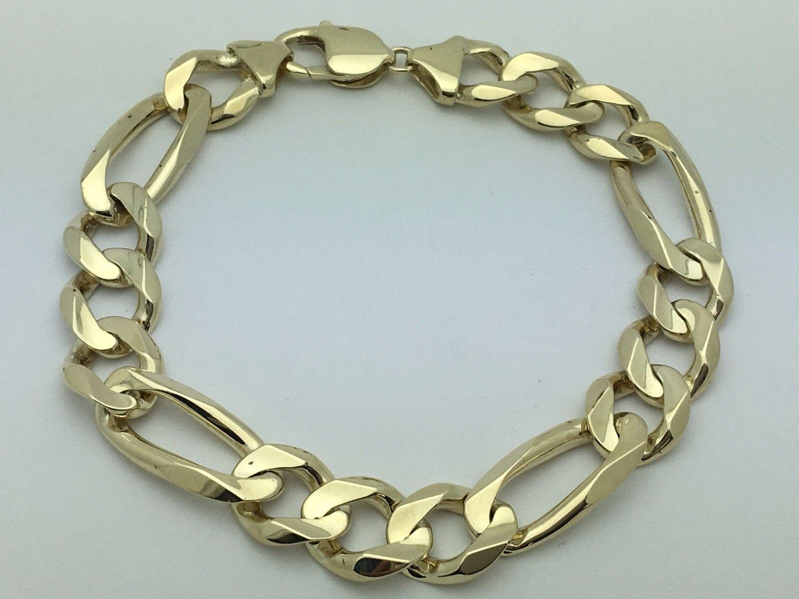 10k Yellow Gold Solid Figaro Bracelet Link Chain 9.25" 12.7mm 43.2 grams - Jewelry Store by Erik Rayo