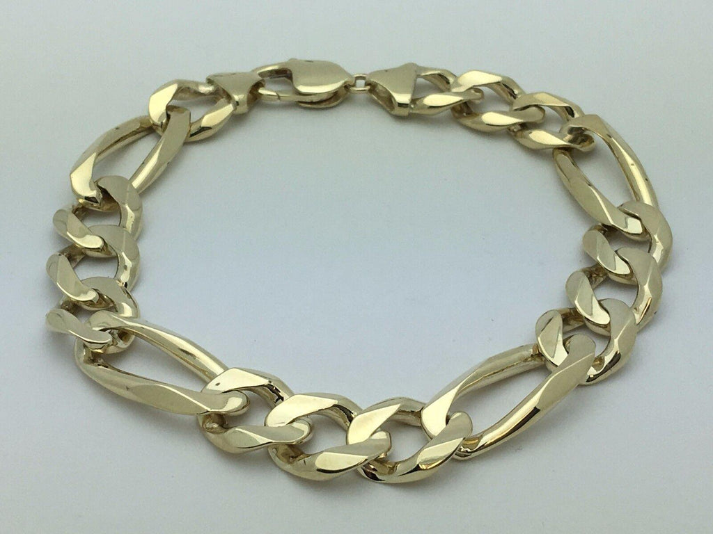 10k Yellow Gold Solid Figaro Bracelet Link Chain 9.25" 12.7mm 43.2 grams - Jewelry Store by Erik Rayo
