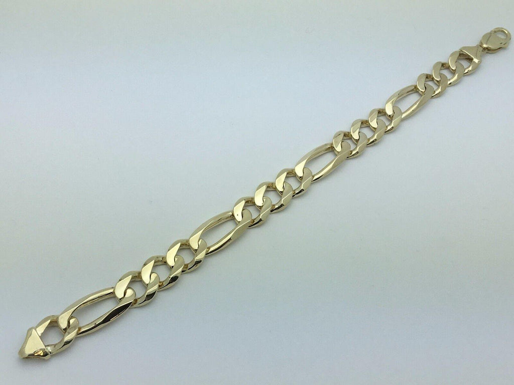 10k Yellow Gold Solid Figaro Bracelet Link Chain 9.25" 12.7mm 43.2 grams - Jewelry Store by Erik Rayo