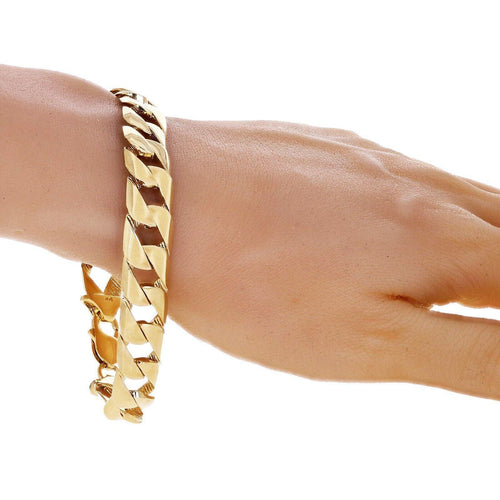 10k Yellow Gold Solid Square Curb Cuban Link Chain Bracelet 7.5" 12.7mm 30.2gram - Jewelry Store by Erik Rayo