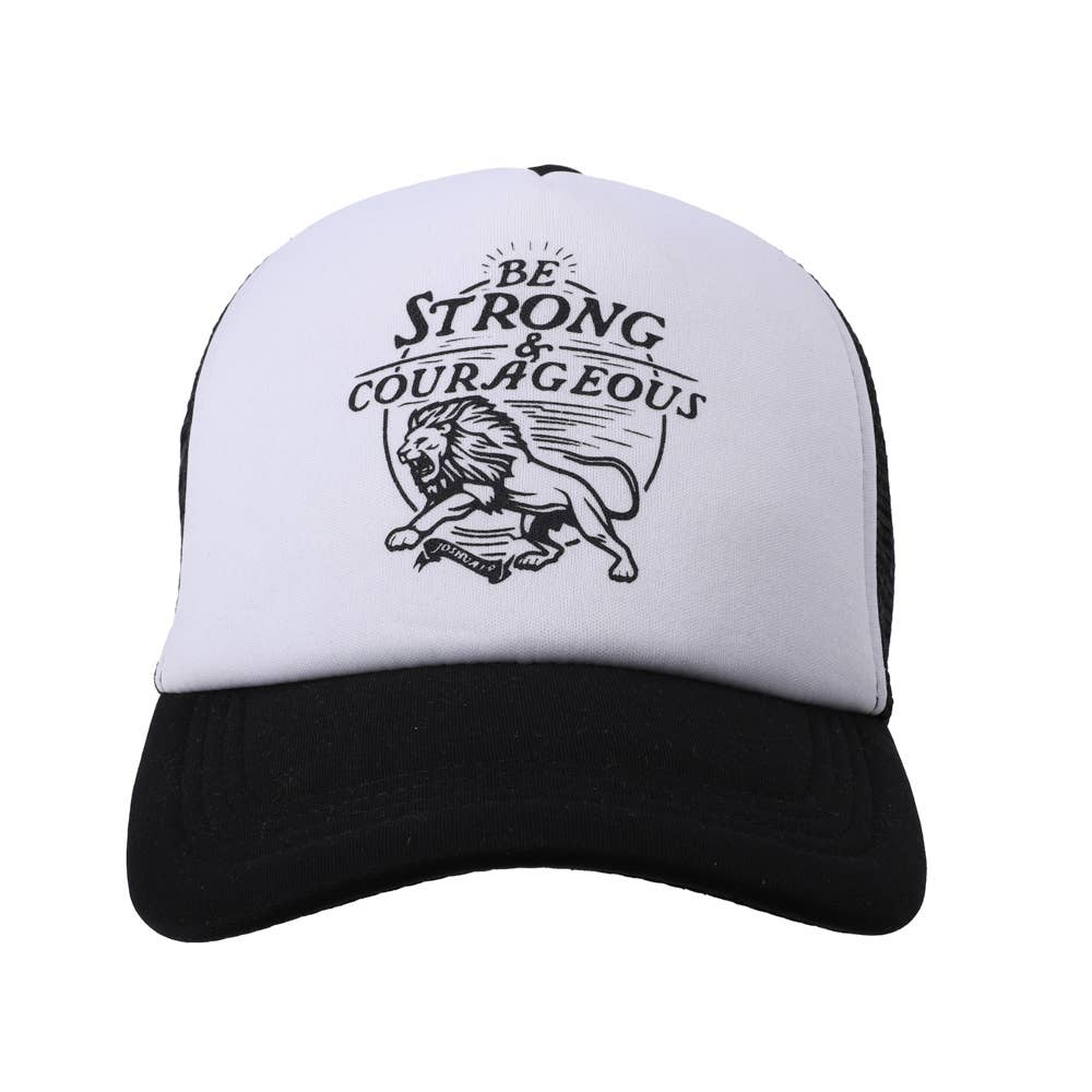 Trucker Hat - "Strong & Courageous" Black & White