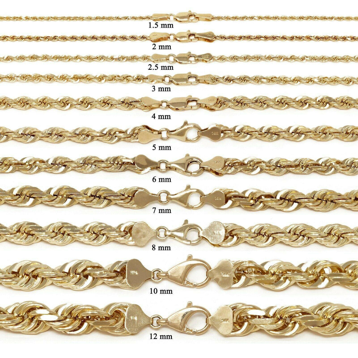 14K Gold Diamond Cut Rope Chains Necklaces For Men Women - Jewelry Store by Erik Rayo