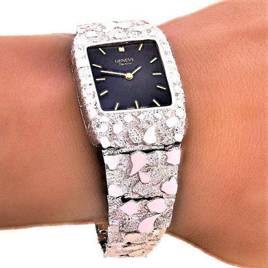 14k White Gold Nugget Wrist Band Geneve Diamond Watch 7.5--8- - Jewelry Store by Erik Rayo