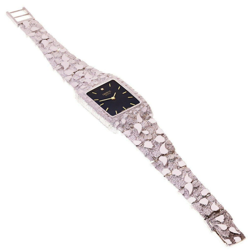 14k White Gold Nugget Wrist Band Geneve Diamond Watch 7.5-8 - Jewelry Store by Erik Rayo