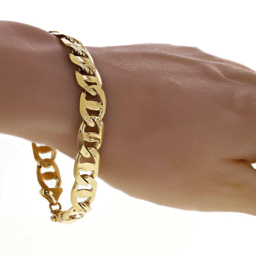 14k Yellow Gold Concave Mariner Chain Bracelet 7.5" 11mm 29.3 grams - Jewelry Store by Erik Rayo