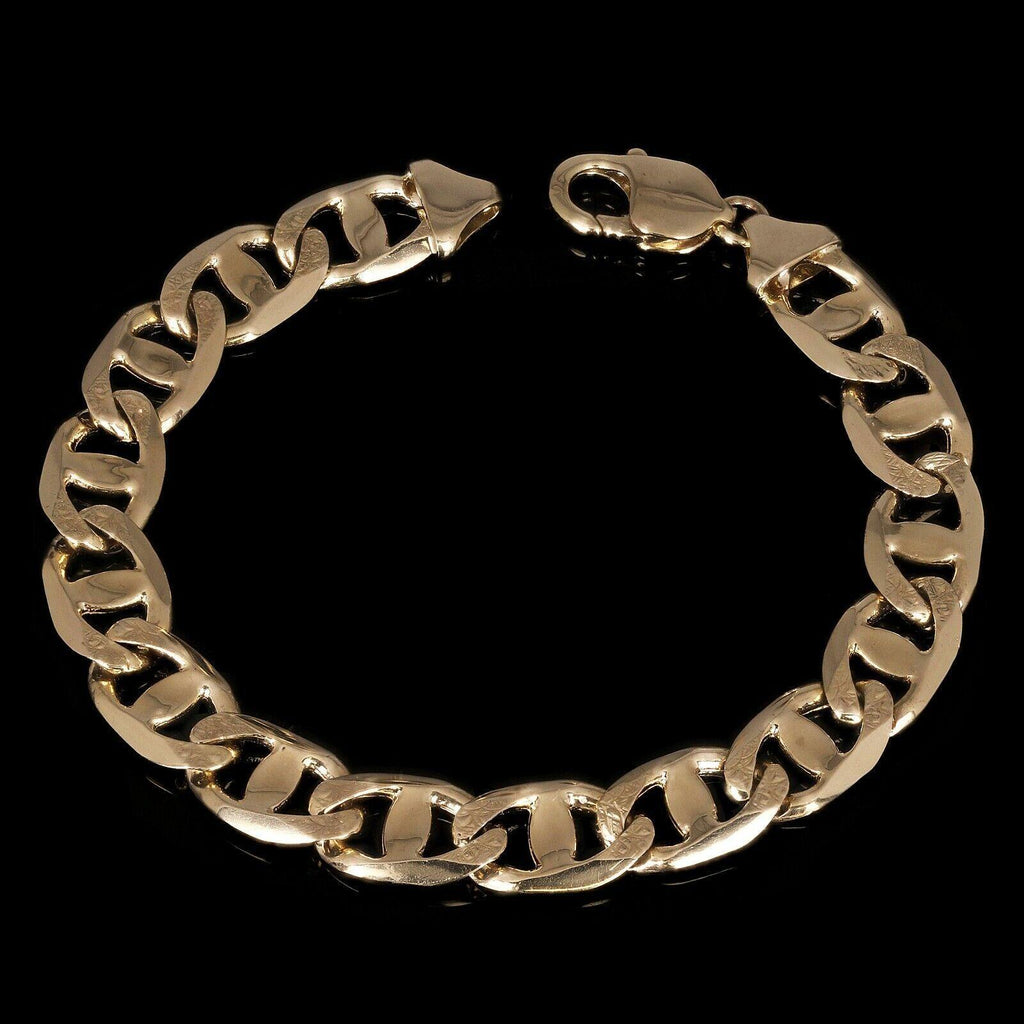 14k Yellow Gold Concave Mariner Chain Bracelet 8.5" 11mm 33.2 grams - Jewelry Store by Erik Rayo