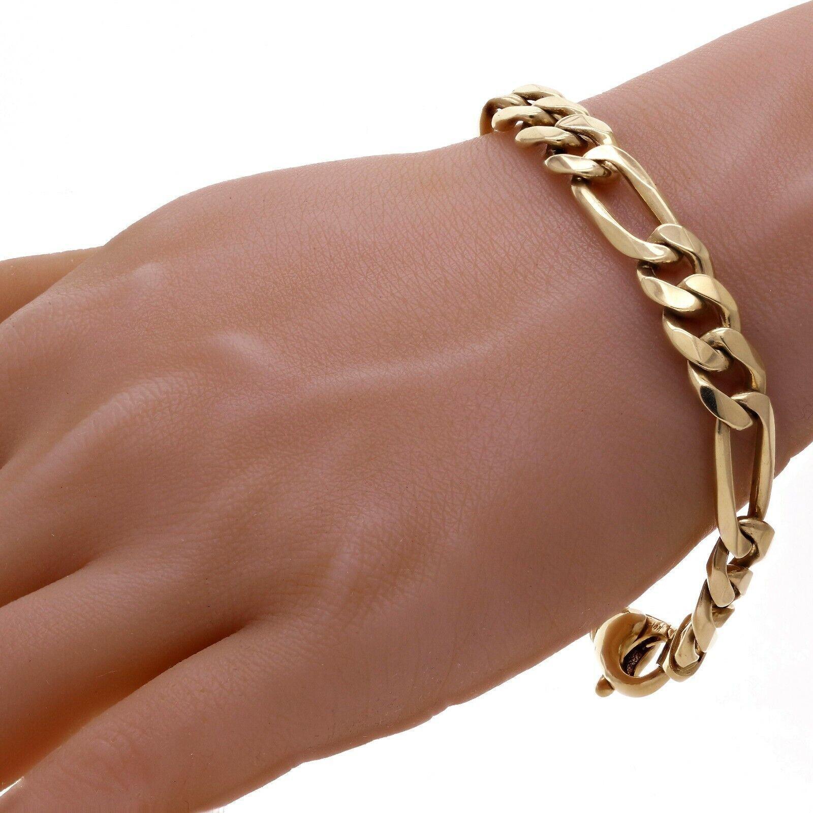 14k Yellow Gold Figaro Chain Bracelet Heavy Solid Gold 8" 10.5mm 40.3 grams - Jewelry Store by Erik Rayo