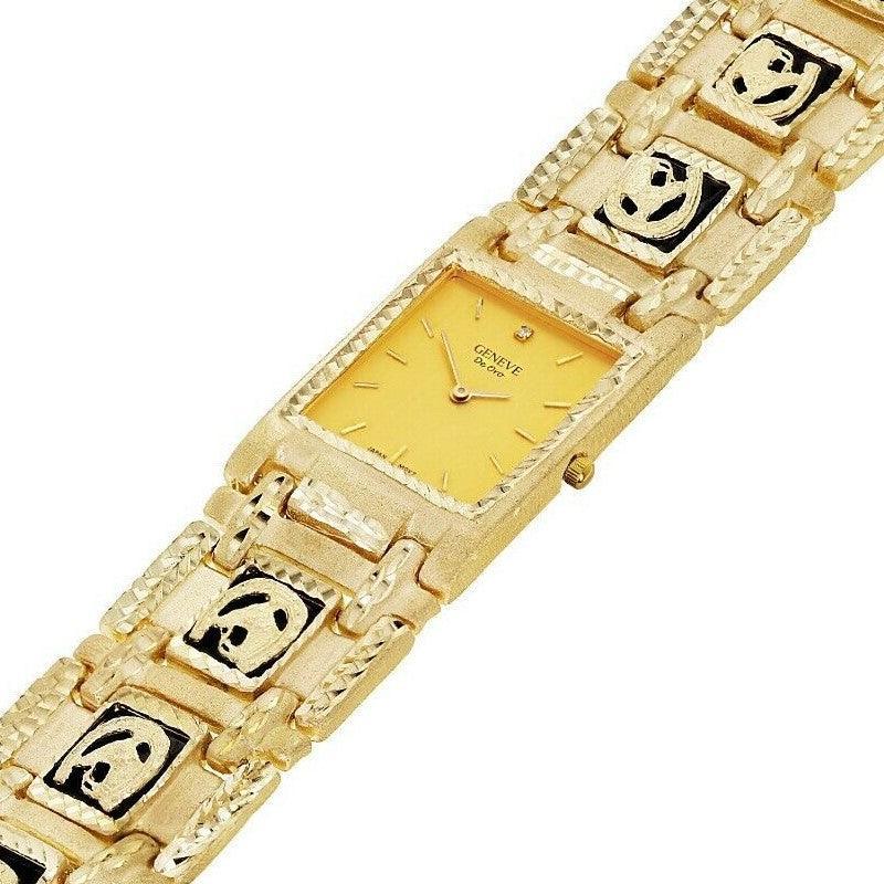 14k Yellow Gold Horse Shoe Black Onyx Bracelet Geneve Diamond Watch 7.5 80.7g - Jewelry Store by Erik Rayo