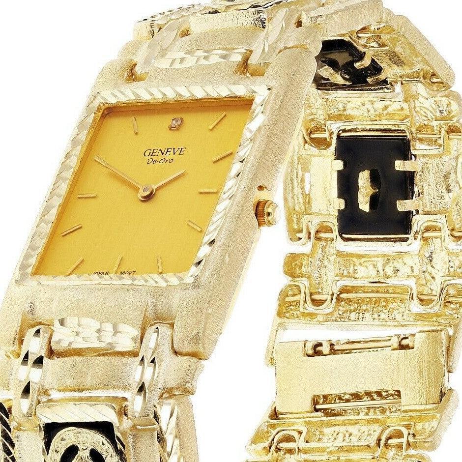 14k Yellow Gold Horse Shoe Black Onyx Bracelet Geneve Diamond Watch 7.5 80.7g - Jewelry Store by Erik Rayo
