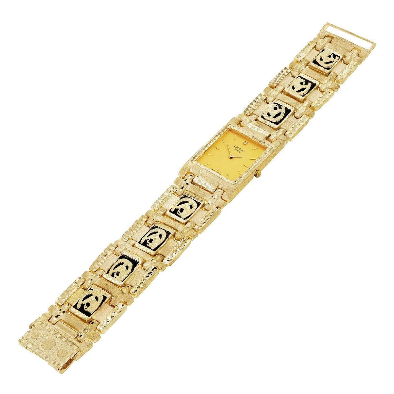 14k Yellow Gold Horse Shoe Black Onyx Bracelet Geneve Diamond Watch 7.5 80.7g - Jewelry Store by Erik Rayo