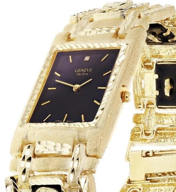 14k Yellow Gold Horse Shoe Black Onyx Bracelet Geneve Diamond Watch 8.5 91.5g - Jewelry Store by Erik Rayo