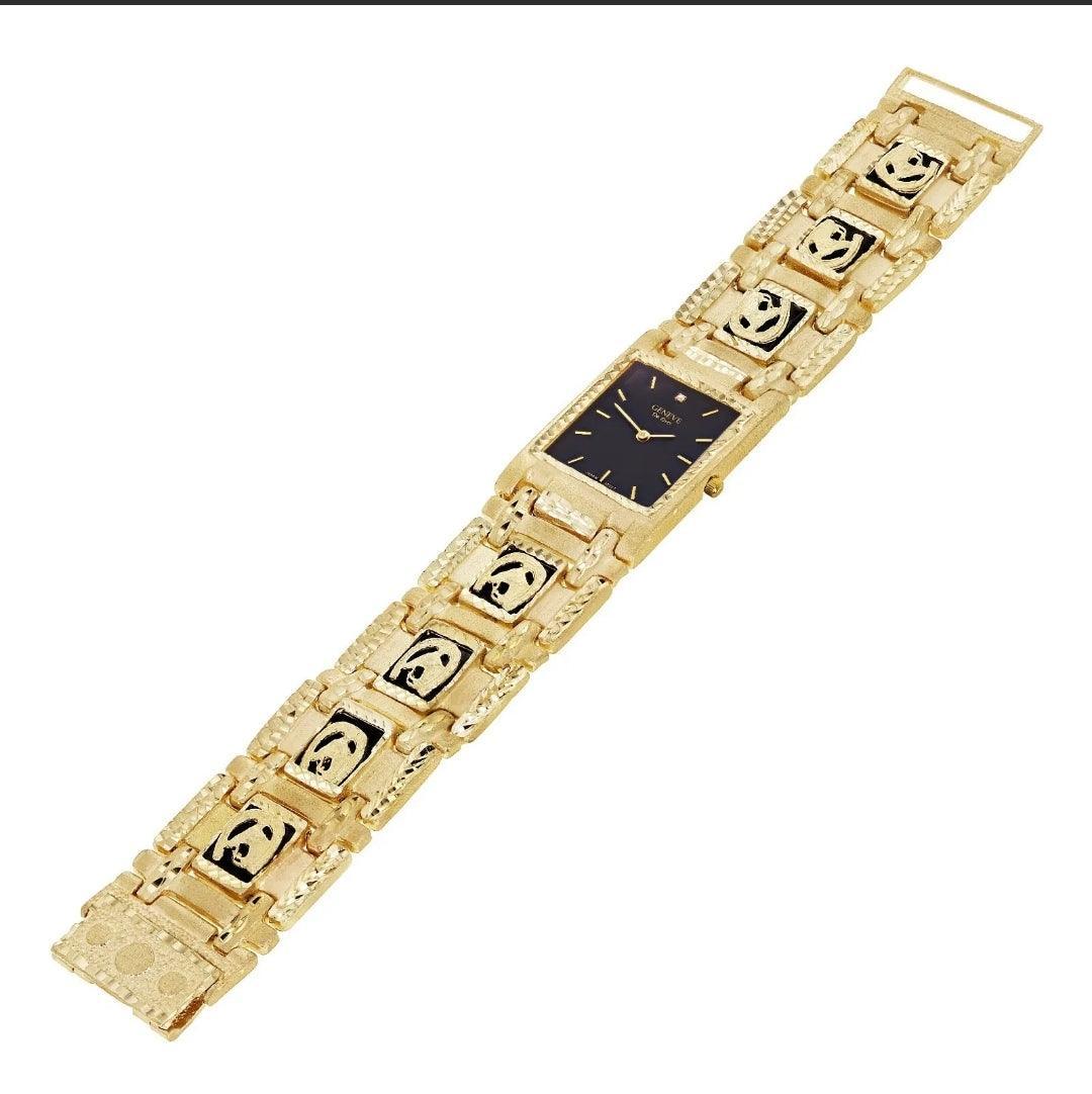 14k Yellow Gold Horse Shoe Black Onyx Bracelet Geneve Diamond Watch 8.5 91.5g - Jewelry Store by Erik Rayo