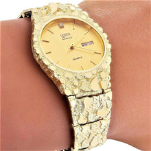 Load image into Gallery viewer, 14k Yellow Gold Nugget Geneve Wrist Watch for Men with Natural Diamond 7-7.5 53 grams - Jewelry Store by Erik Rayo
