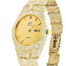 Load image into Gallery viewer, 14k Yellow Gold Nugget Geneve Wrist Watch for Men with Natural Diamond 7-7.5 53 grams - Jewelry Store by Erik Rayo
