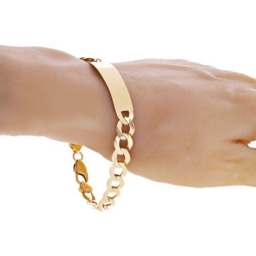 14k Yellow Gold Solid Engravable Cuban Curb Link Chain ID Bracelet 8" 10mm 18.3g - Jewelry Store by Erik Rayo