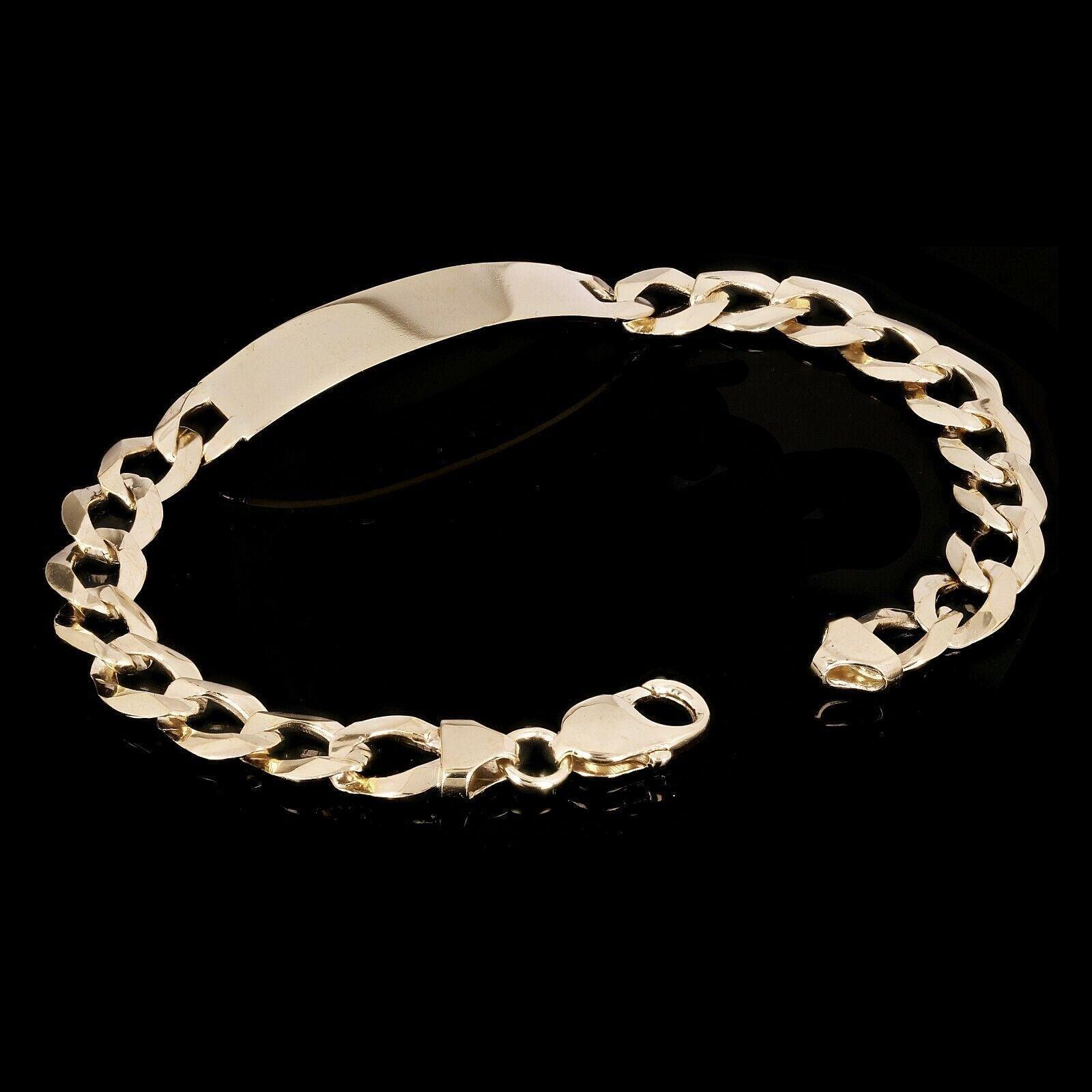 14k Yellow Gold Solid Engravable Cuban Curb Link Chain ID Bracelet 8" 10mm 18.3g - Jewelry Store by Erik Rayo