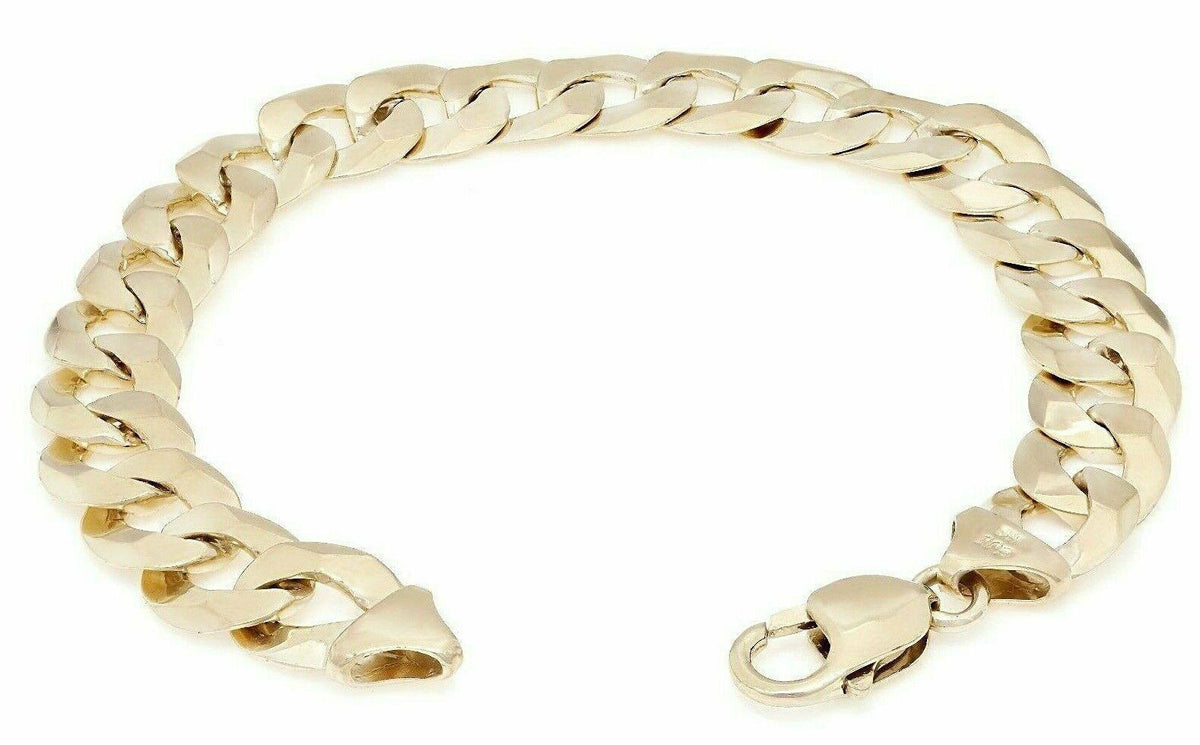 14k Yellow Gold Solid Flat Cuban Curb Link Chain Bracelet 7" 9mm 14.8 grams - Jewelry Store by Erik Rayo